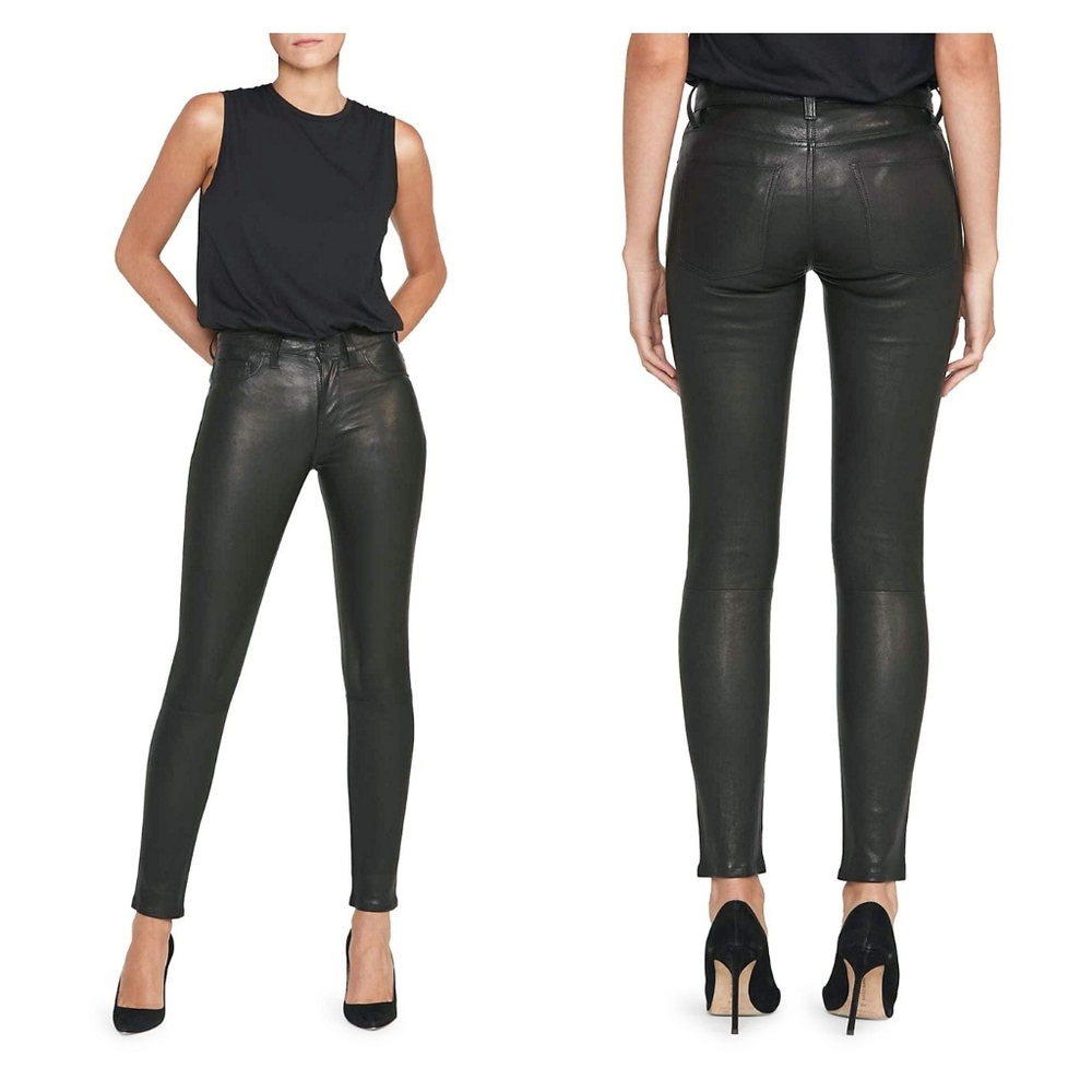 Hudson Nico Super Skinny Mid-rise Straight Leg 100% Lamb Leather Pants Size 30